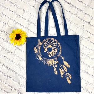 Distressed navy blue dreamcatcher tote